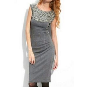 Ted Baker London Lamu Studded Wool Blend Gray Pencil Bodycon Dress Size 1 US  4